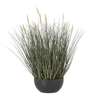 Artificial fountain grass in a black pot