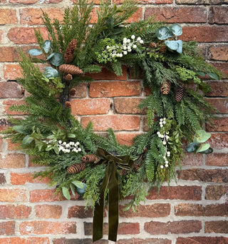 Oversized Festive Faux Wreath With Velvet Bow