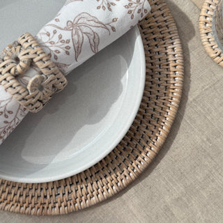 close up of rattan placemats 