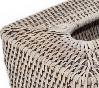 close up of rattan tissue box 
