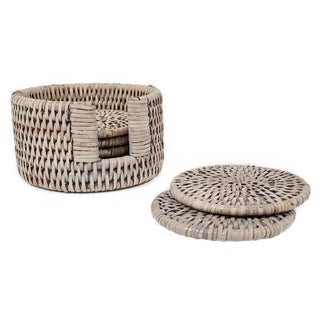 set if 6 round coaster set with white background 