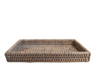 Woven rectangular pet bed on a white background